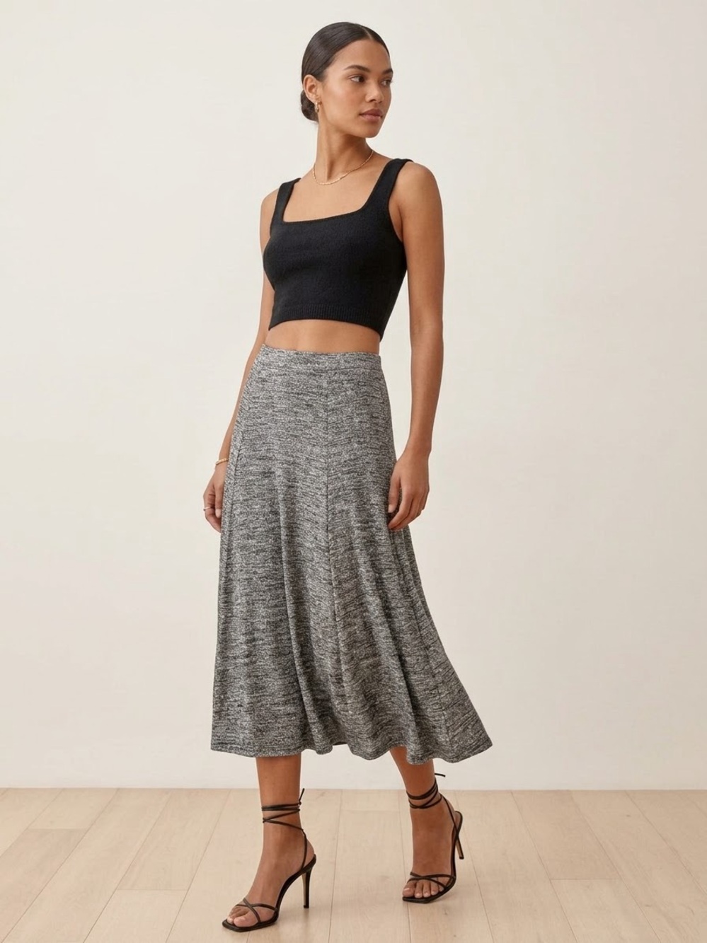 GAP Gray Knit Midi Skirt - Flared A-Line Silhouette